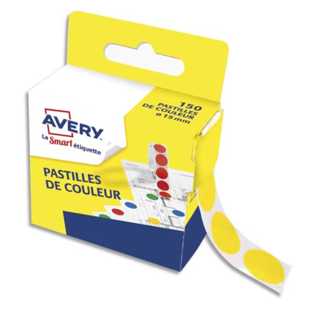 AVERY Bote distributrice de 150 pastilles adhsives 15 mm. Coloris Jaune.