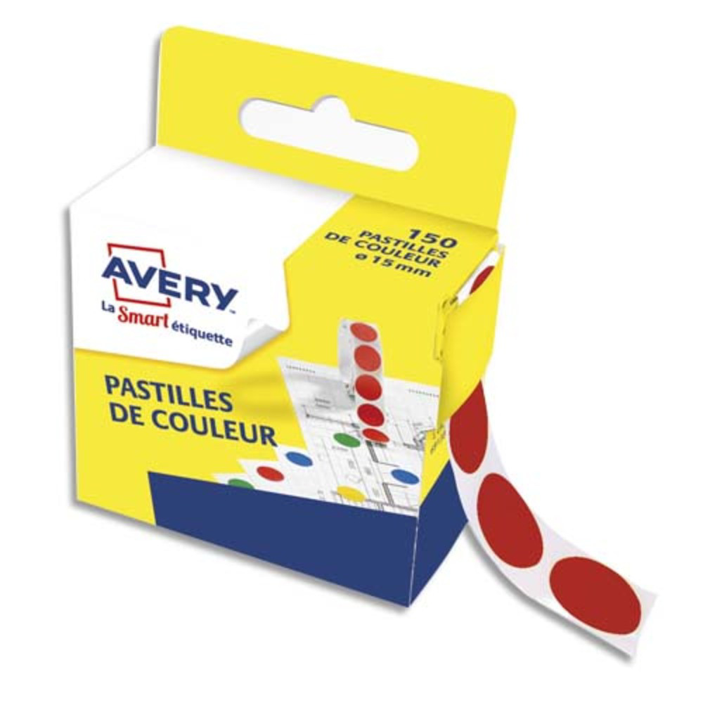 AVERY Bote distributrice de 150 pastilles adhsives 15 mm. Coloris Rouge.