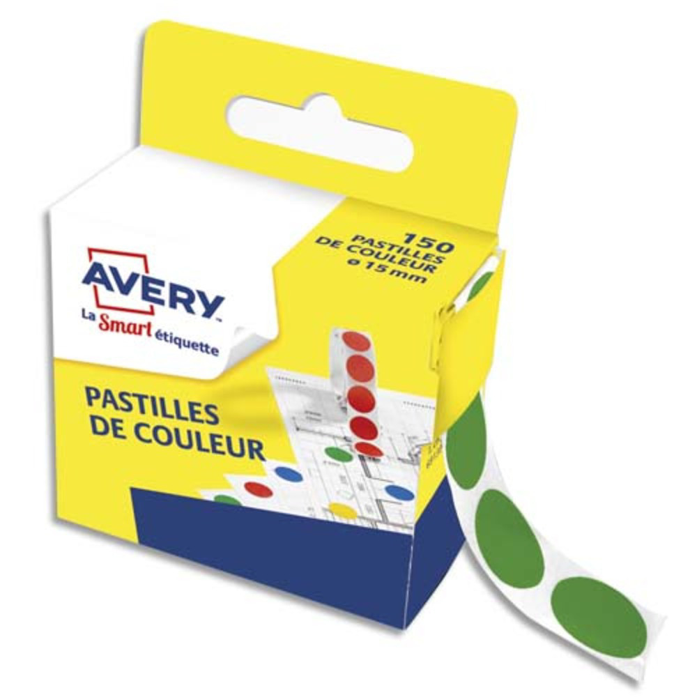 AVERY Bote distributrice de 150 pastilles adhsives 15 mm. Coloris Vert.