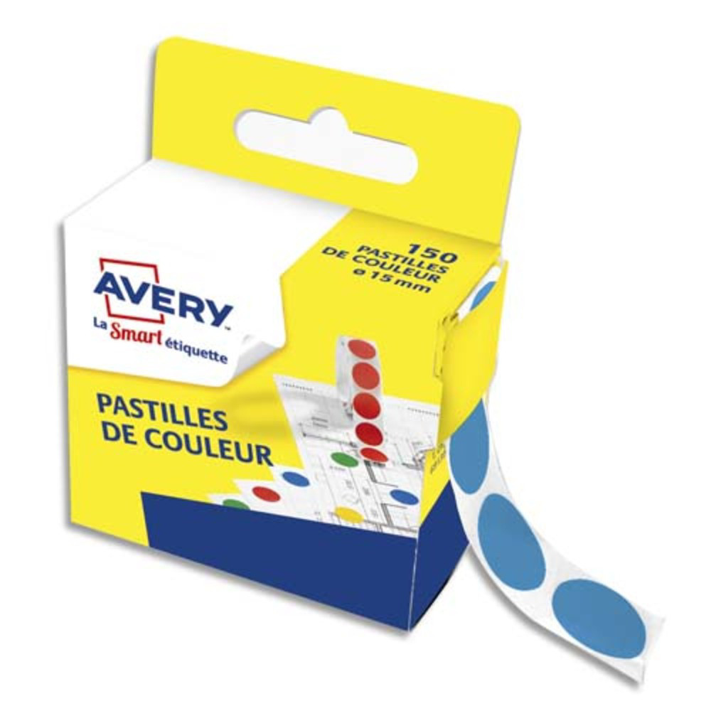 AVERY Bote distributrice de 150 pastilles adhsives 15 mm. Coloris Bleu.