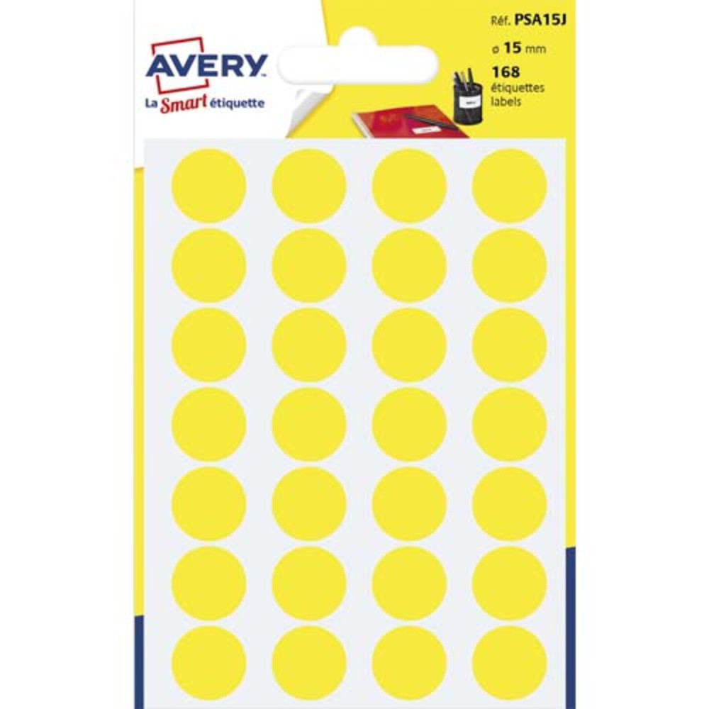 AVERY Sachet de 168 pastilles 15 mm. Ecriture manuelle. Coloris Jaune.