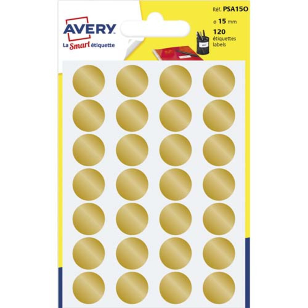 AVERY Sachet de 120 pastilles 15 mm. Ecriture manuelle. Coloris Or.