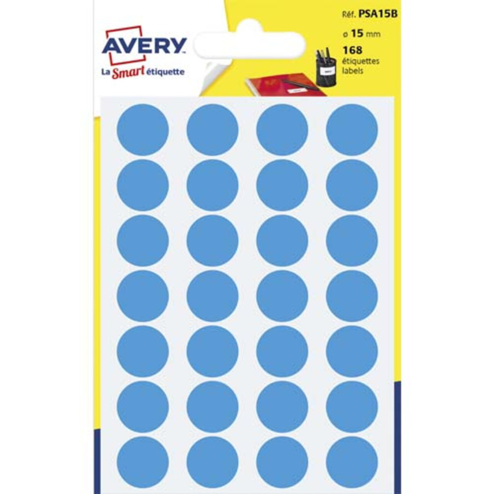 AVERY Sachet de 168 pastilles 15 mm. Ecriture manuelle. Coloris Bleu.
