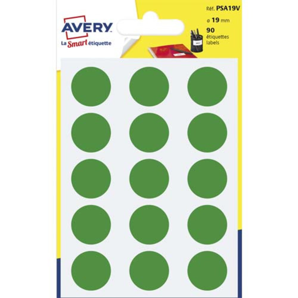 AVERY Sachet de 90 pastilles 19 mm. Ecriture manuelle. Coloris Vert.