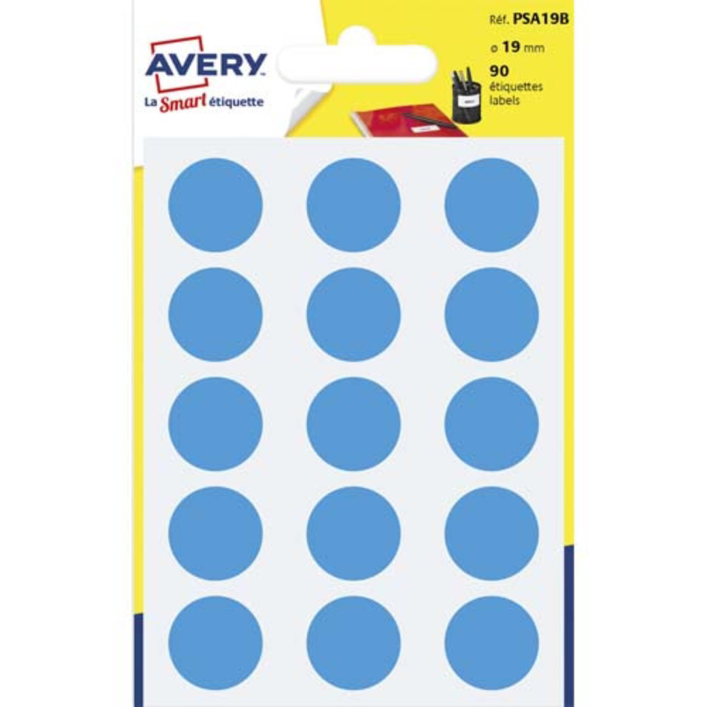 AVERY Sachet de 90 pastilles 19 mm. Ecriture manuelle. Coloris Bleu.