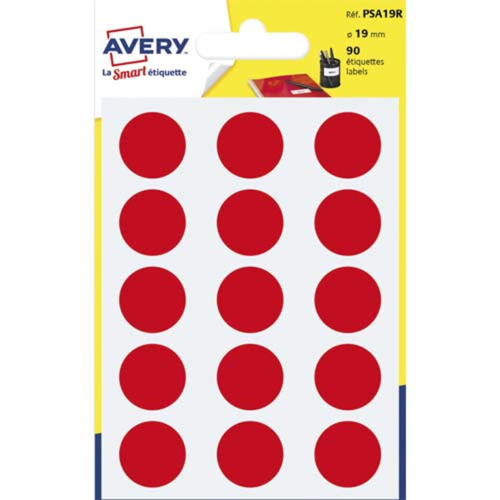 AVERY Sachet de 90 pastilles 19 mm. Ecriture manuelle. Coloris Rouge.