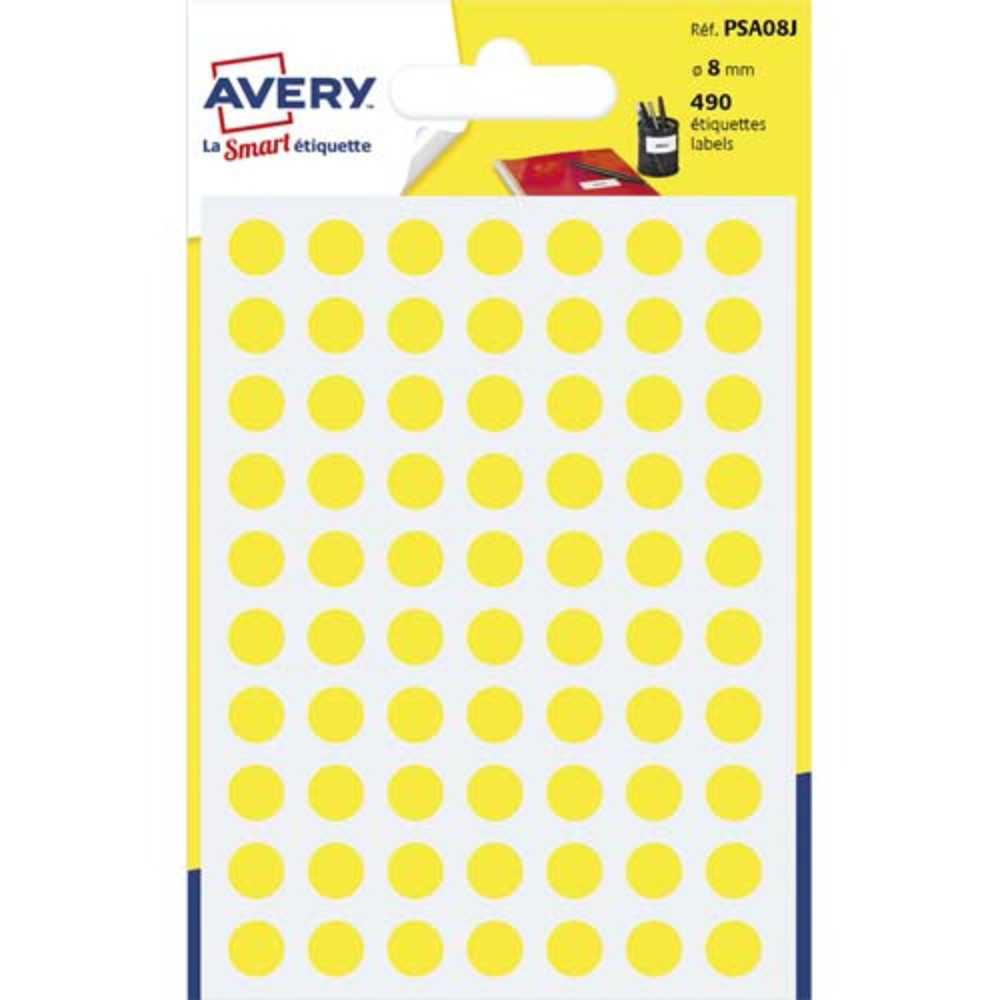 AVERY Sachet de 490 pastilles 8 mm. Ecriture manuelle. Coloris Jaune.