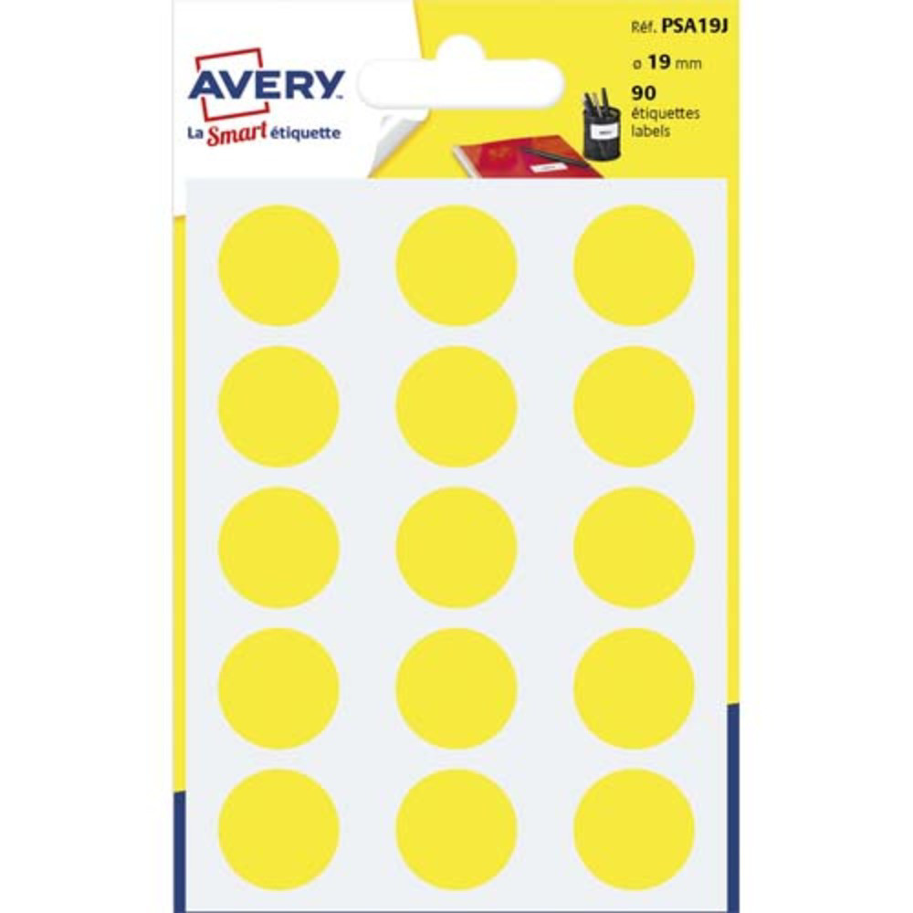 AVERY Sachet de 90 pastilles 19 mm. Ecriture manuelle. Coloris Jaune.