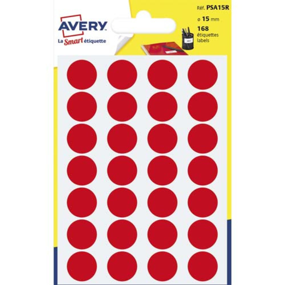 AVERY Sachet de 168 pastilles 15 mm. Ecriture manuelle. Coloris Rouge.