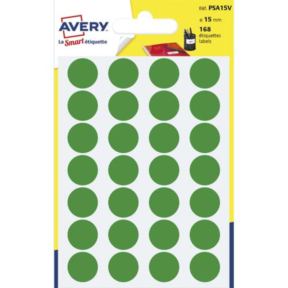 AVERY Sachet de 168 pastilles 15 mm. Ecriture manuelle. Coloris Vert.