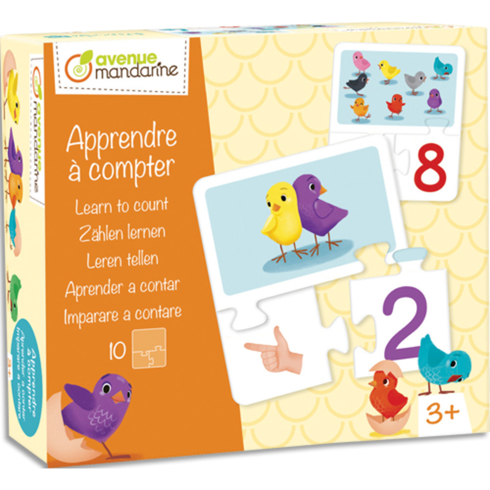 AVENUE MANDARINE Bote puzzle thme apprendre  compter 10 puzzles de 3 pices, bords arrondis