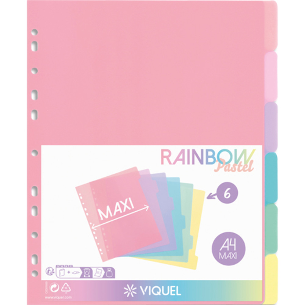 VIQUEL Jeu de 6 intercalaires polypropylne RAINBOW A4 maxi. Coloris multicolores
