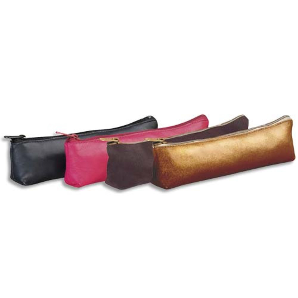 OXFORD Petite trousse forme trapze en cuir teint finition pigmente 19,5x4x1 cm Noir,Rose,Marron,Bronze