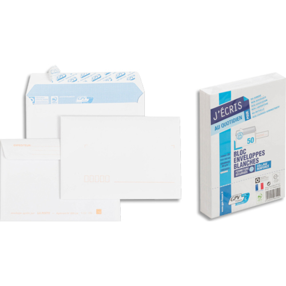 GPV Bloc de 50 enveloppes auto-adhsives 90g blanches prcases format 114x162 mm rfrence 6612