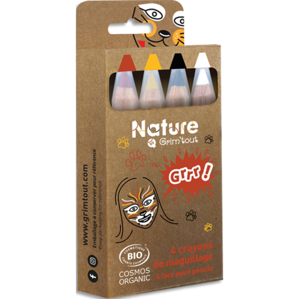 GRIM TOUT Bote de 4 crayons de maquillage certifis bio naturel - GRRR! Pour le maquillage animalier