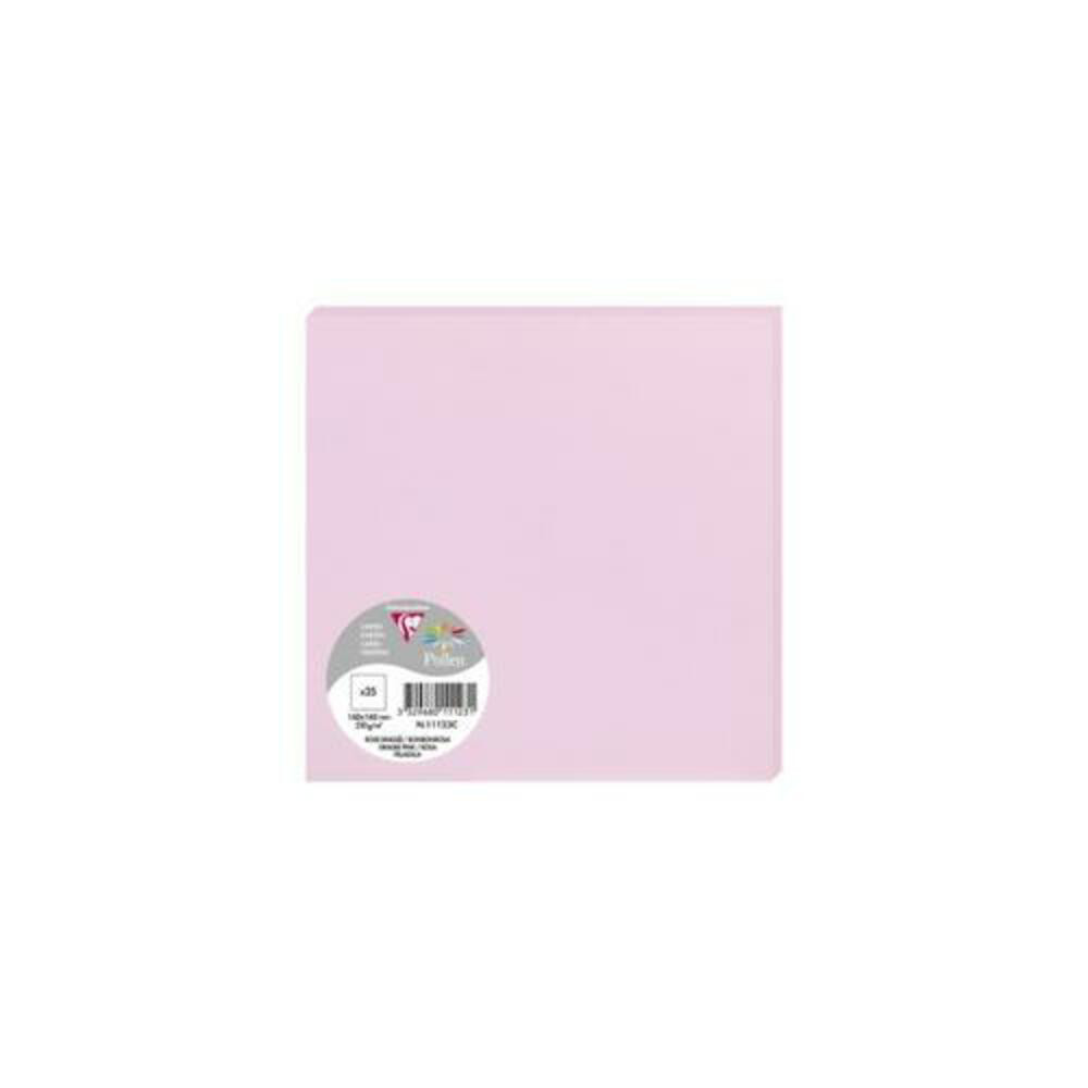 CLAIREFONTAINE+Paquet+de+25+cartes+210g+POLLEN+16x16cm.+Coloris+Rose+Dragee