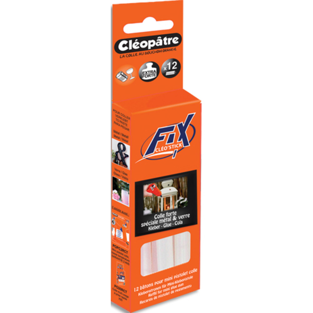 CLEOPATRE Bote de 12 btons colle cleostick extra-forte verre et metal pour mini pistolet Clo'GUN FIX