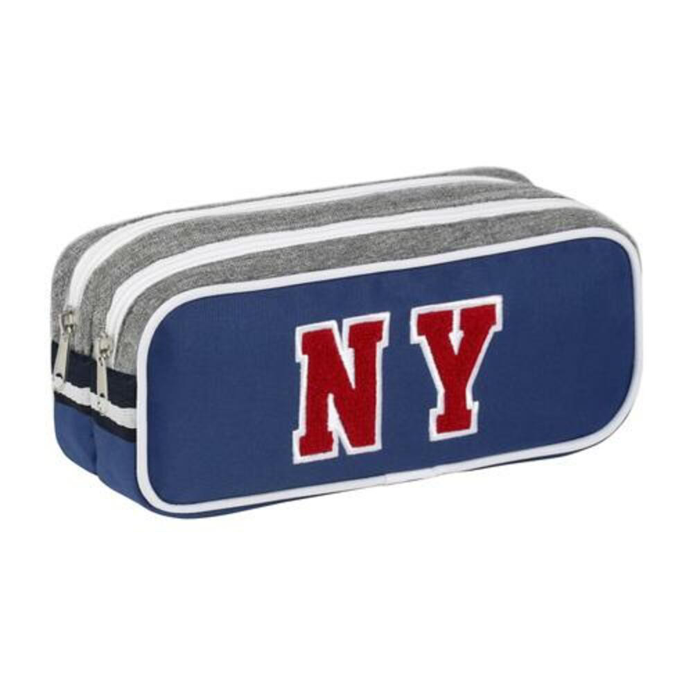 VIQUEL Trousse NY FASHION 2 cmpts polyester bleu marine et nylon snowflake gris. 22x9x6 cm. Coloris: Bleu