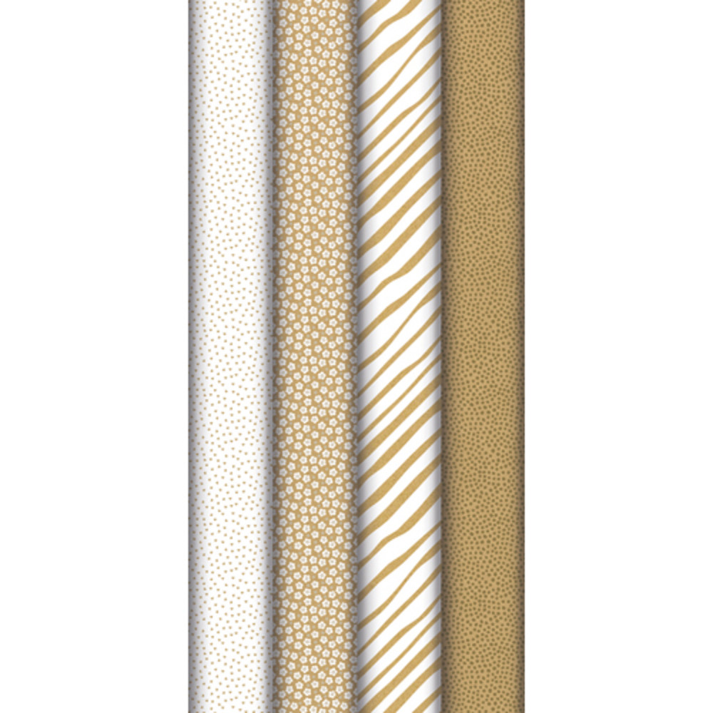 CLAIREFONTAINE Papier Cadeaux 60g 5x0,70m Motifs : Coeurs, feuilles bandes, pois blanc et or