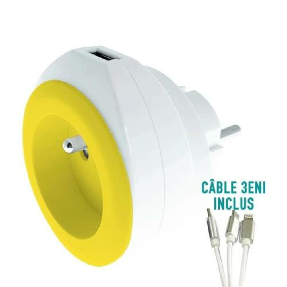 WATT & CO Prise murale BeWatt avec chargeur USB rversible Jaune