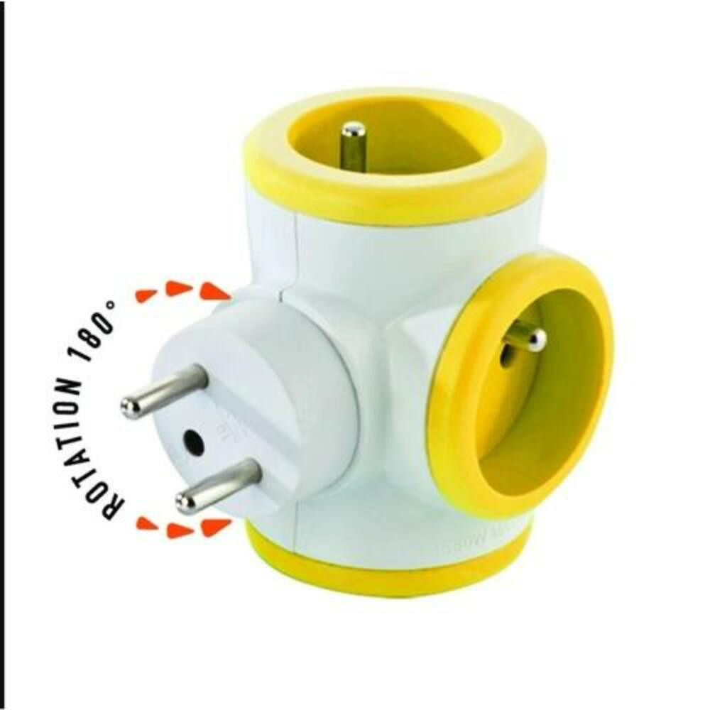 WATT & CO Multiprise triplite WattBall, 2 prises 16A+1 prise 6A+1 USB 2,1A Jaune