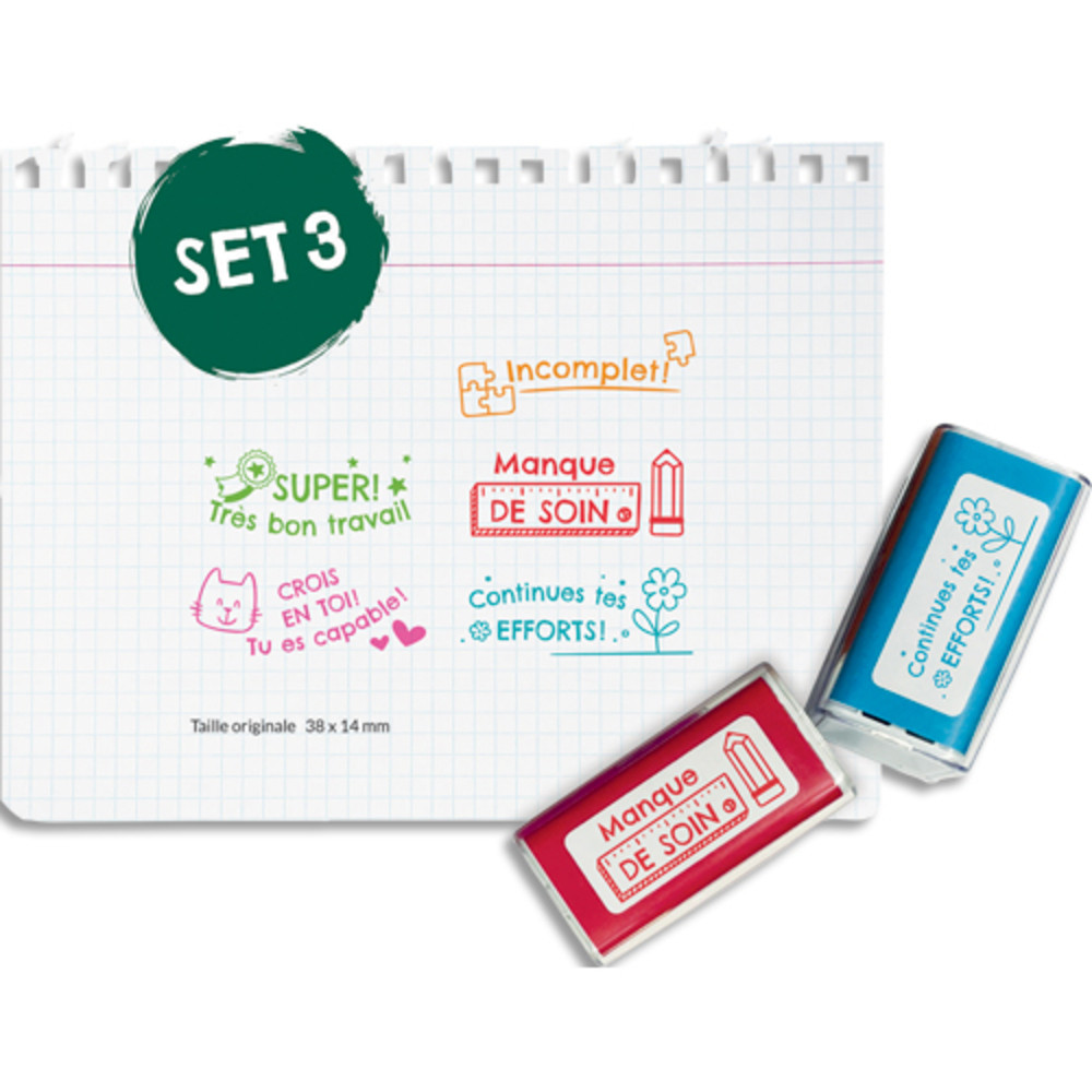 COLOP Set de 5 tampons Enseignant NIO SCHOOL, idal pour valuer un lve sans systme de notation
