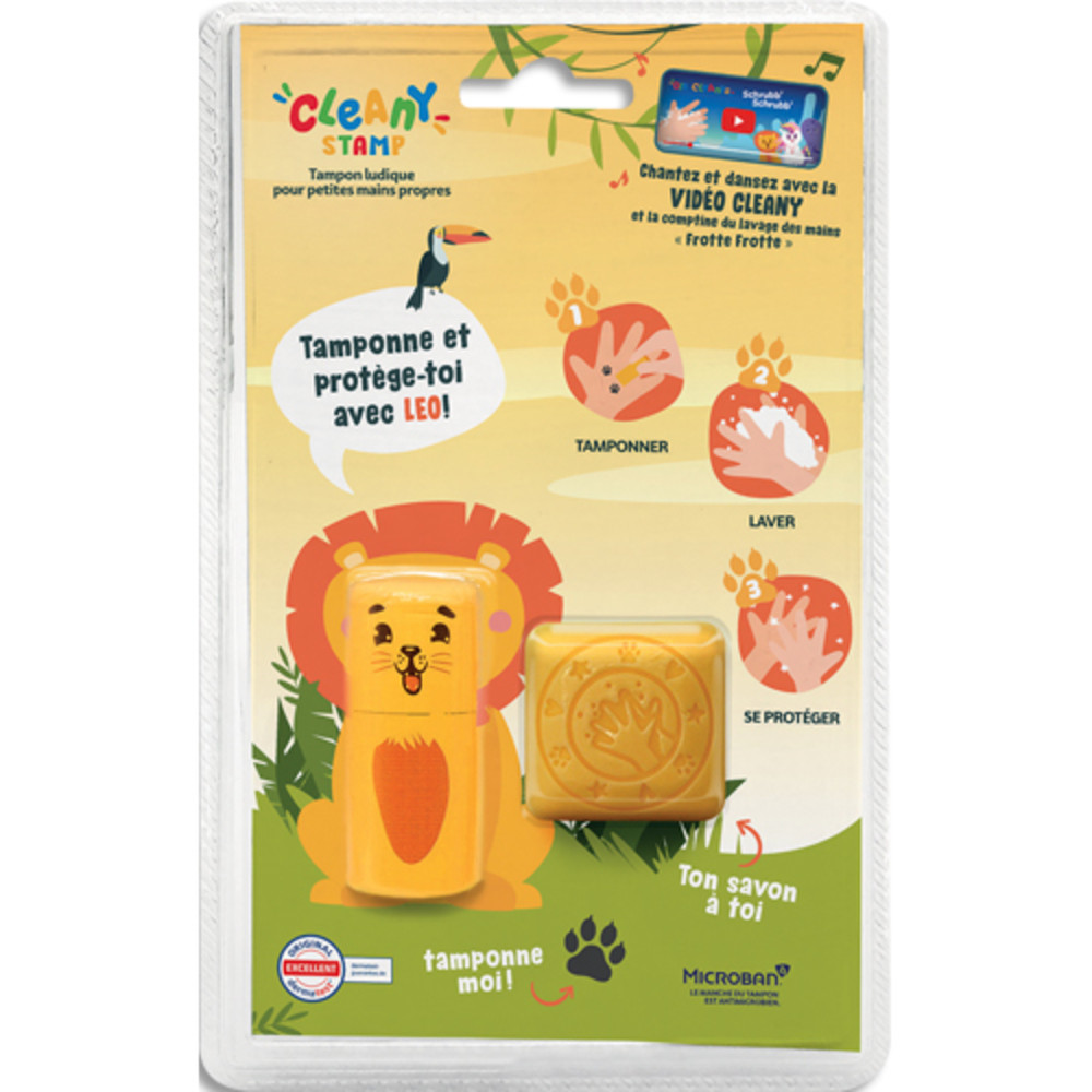 COLOP Tampon Cleany Stamp LEO jaune avec savon, pour apprendre  se laver les mains de manire ludique