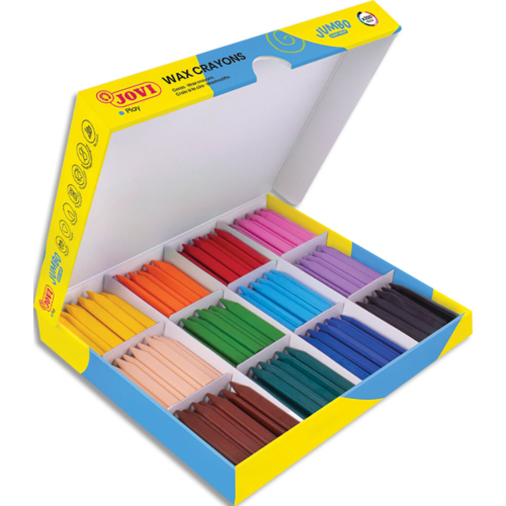 JOVI Jumbo Esay Grip, schoolpack de 144 craies  la cire triangulaire, couleurs assorties