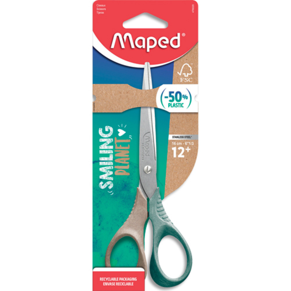 MAPED Ciseaux Shape 16 cm Smiling Planet en blister mix compos  50% de fibres de bois FSC