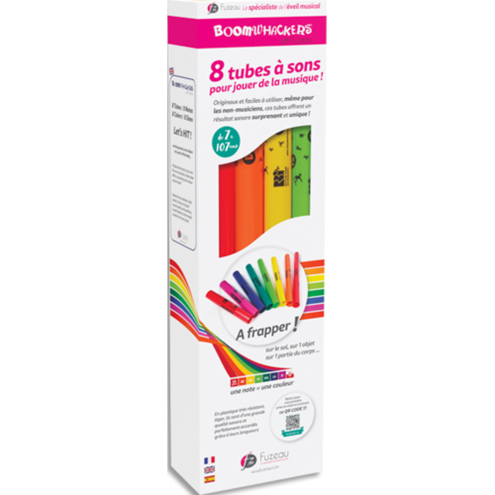 FUZEAU Pack 8 boomwackers 8 notes DO3  DO4, tubes colors accords  une note,  partir de 4 ans