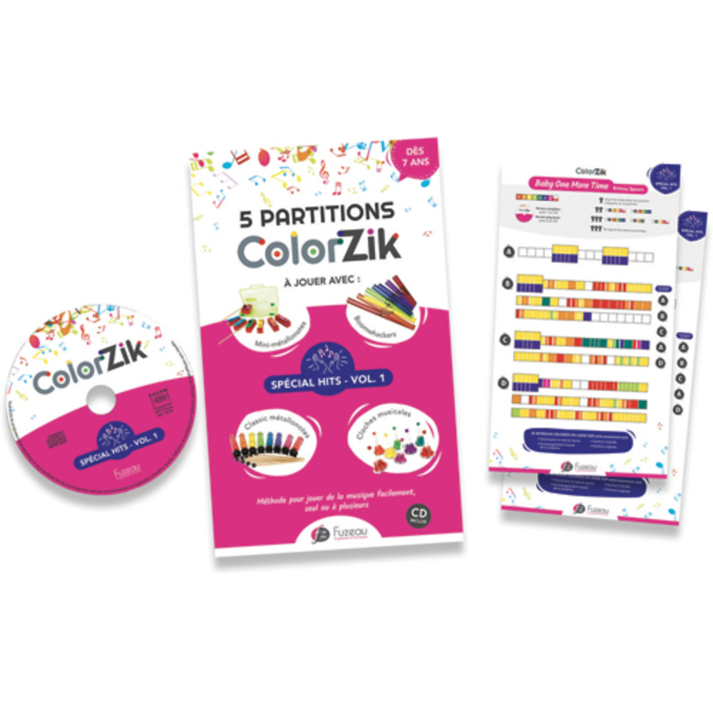 FUZEAU Livret CD colorzik spcial hits  partir de 7 ans, 5 partitions colores recto / verso