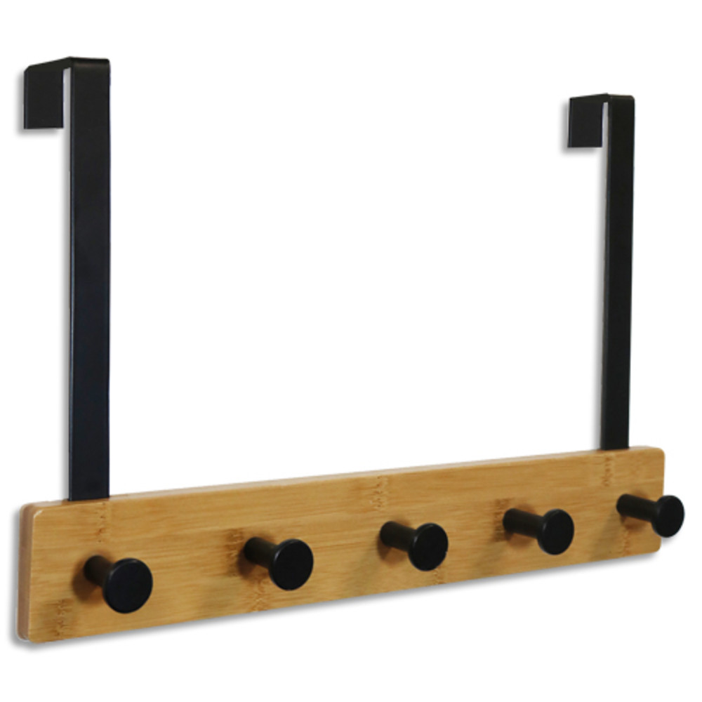 UNILUX Patre de porte  5 crochets karako, bamboo et acier, Robuste jusqu' 25 Kg, Noire