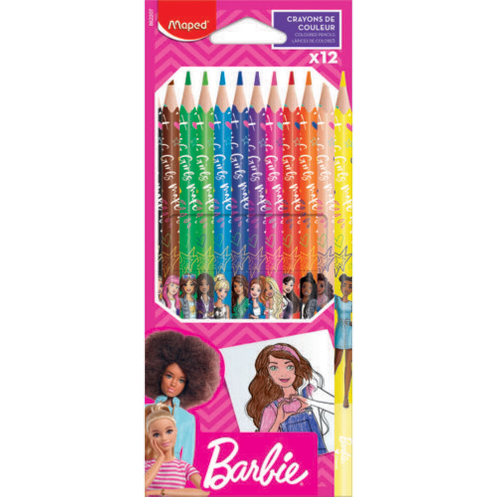 MAPED Pochette 12 crayons de couleurs Barbie