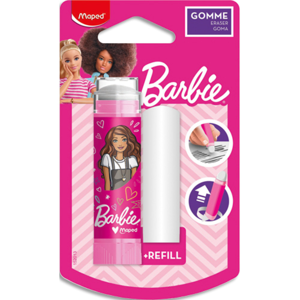 MAPED Gomme tube BARBIE + 1 recharge gomme, en blister