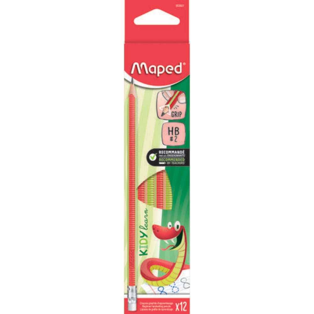 MAPED 1 x Crayon graphite BLACK'PEPS KIDY LEARN triangulaire HB, embout gomme, texture antidrapante