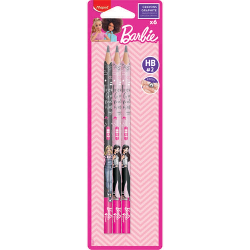 MAPED Blister de 6 Crayons graphite HB BARBIE, coloris assortis