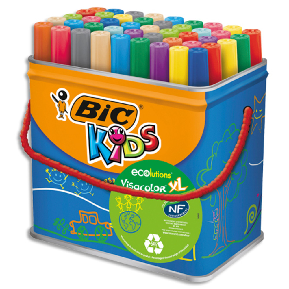 BIC KIDS Visacolor XL Feutres de Coloriage  Pointe Large - Couleurs Assorties, Pot de 48