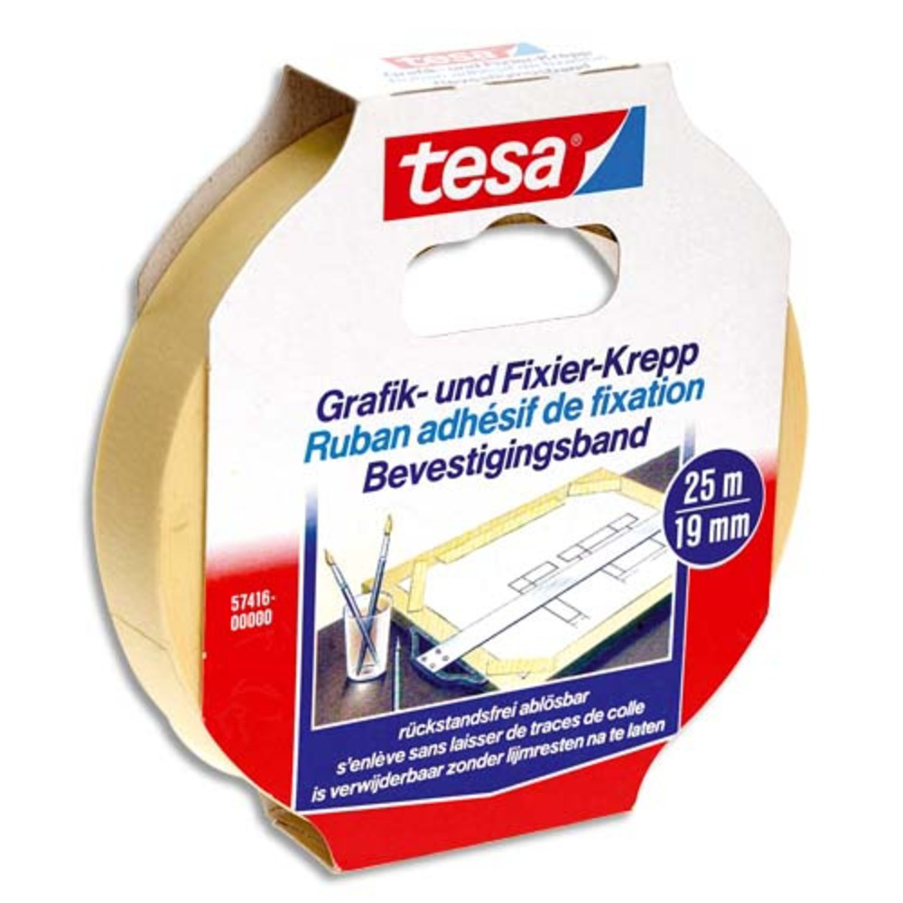 TESA Ruban adhsif papier Krepp spcial arts graphiques, rouleau de 19mm x 25m