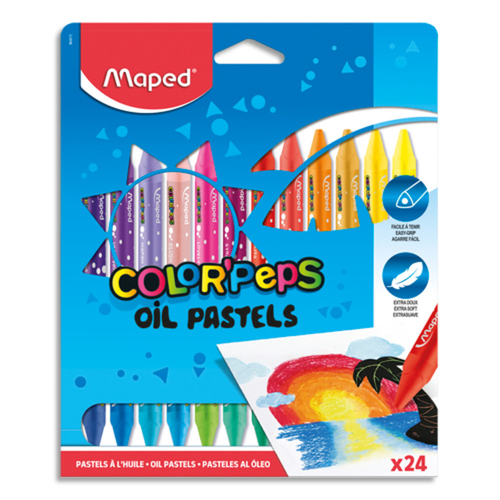 MAPED Bote de 24 pastels  l'huile assortis diamtre 8 mm