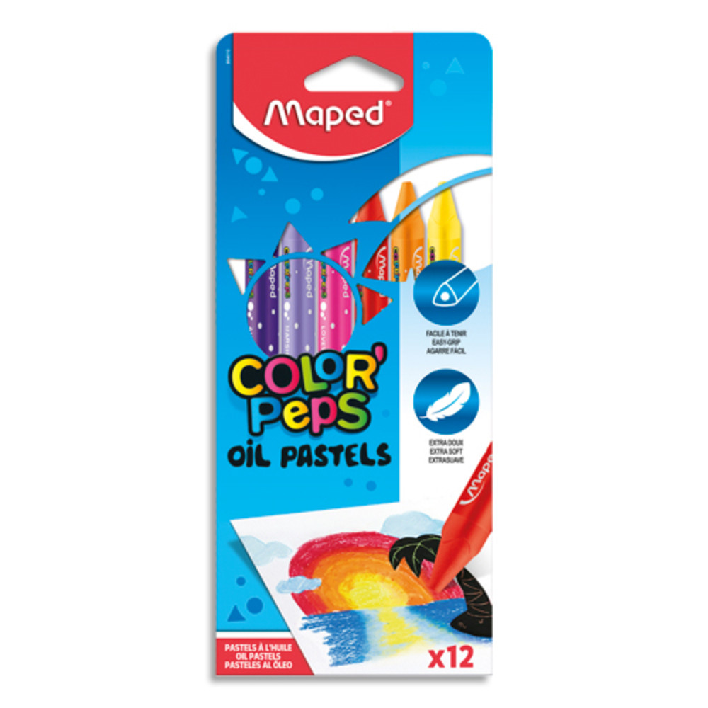MAPED Bote de 12 pastels  l'huile assortis diamtre 8 mm