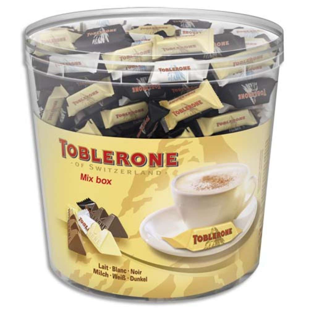 TOBLERONE Bote de 904g Minis Toblerone 3 varits de chocolat : au Lait, Noir et Blanc en sachet