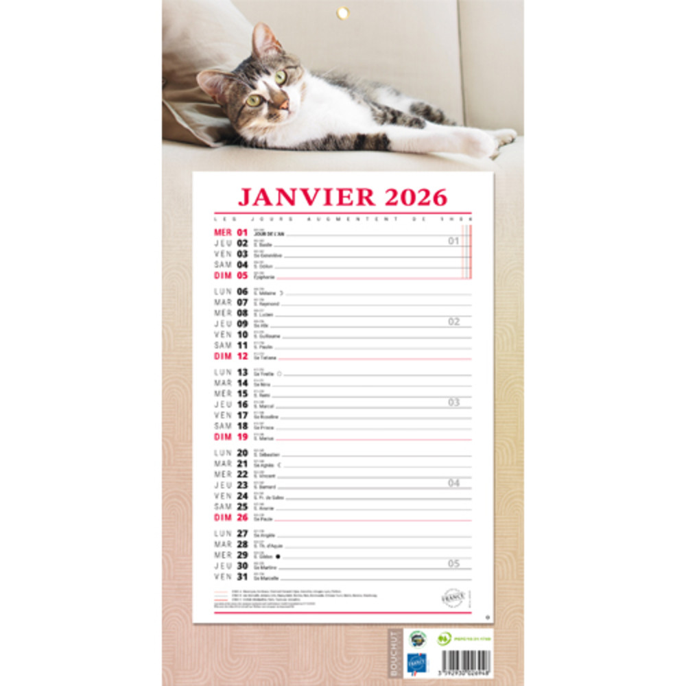 CBG Plaque et phmride mensuel ANIMAUX,Janvier  Dcembre, 19x36cm, 1 illet