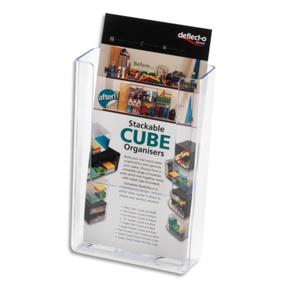 DEFLECTO+Porte-brochures+transparent+à+dos+plat+vertical+-+1/3+A4+L11,2+x+H16,5+x+P4,3+cm