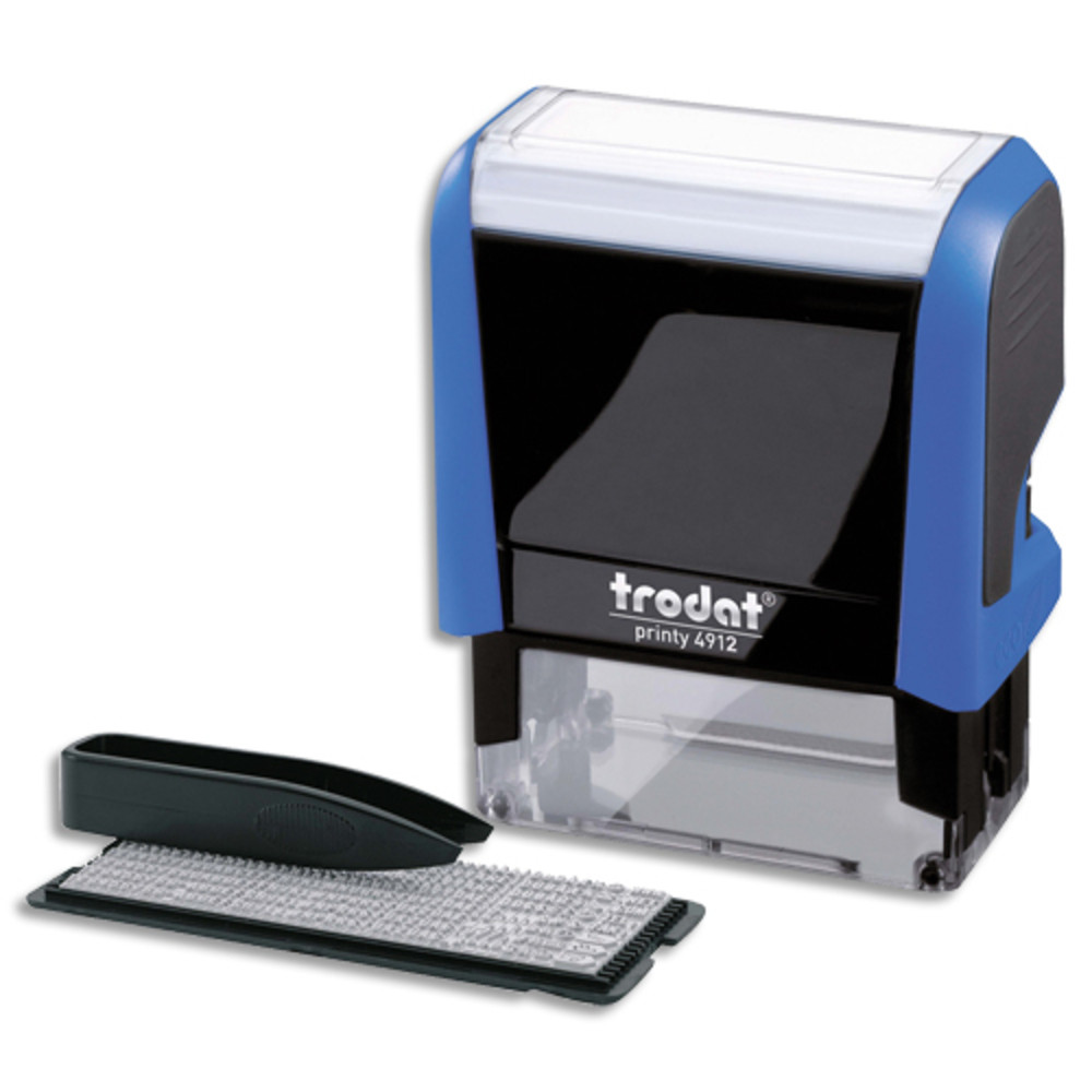 TRODAT Timbre  faire soi-mme 4 lignes-Printy 4912 4.0 Bleu. 2 plaq.compo+1 recharge Noir. Police 3-4mm