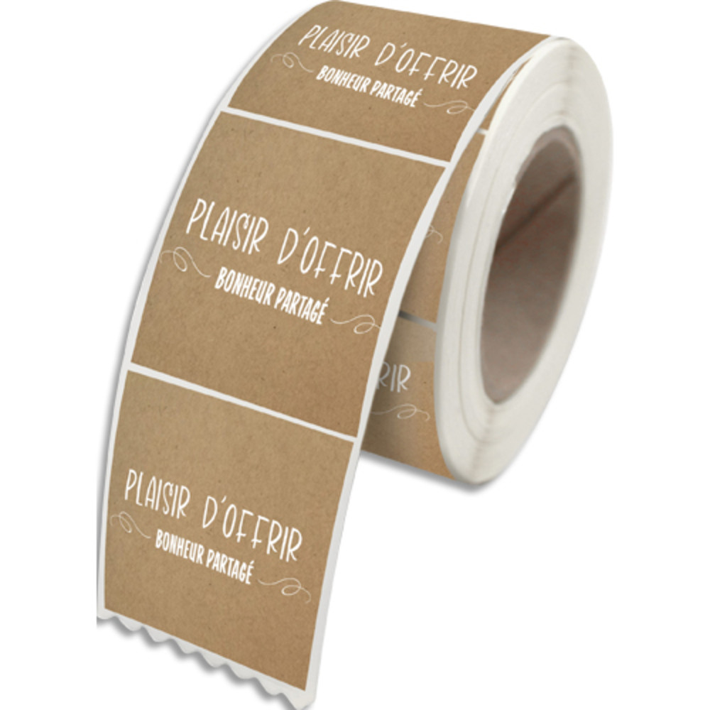 SANS MARQUE Etiquettes adhsives Plaisir d'Offrir (Motif Blanc sur Fond Kraft), 4x3,5cm - Rouleau de 500 96E0442