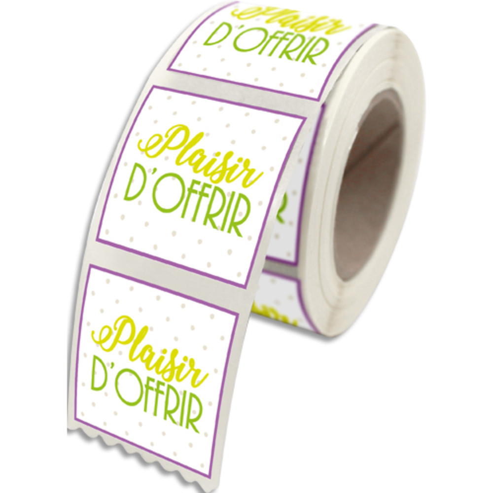 SANS MARQUE Etiquettes adhsives Plaisir d'Offrir (Motif fantaisie en 3 couleurs), 4x3,5cm - Rouleau de 5 96E041