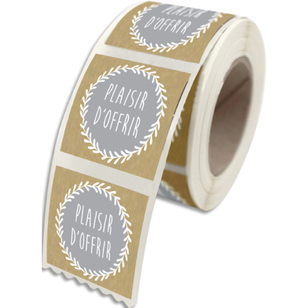 SANS MARQUE Etiquettes adhsives Plaisir d'Offrir (Motif Gris et Blanc), 4x3,5cm - Rouleau de 500 dans un 96E041