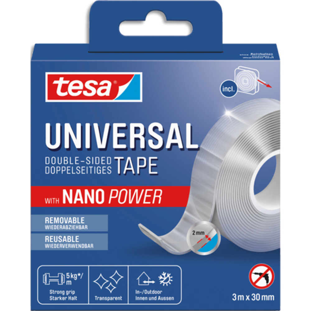 TESA Adhsif double face multi usage rutilisable supporte jusqu' 5kgs par mtre de ruban 55810-00000-00