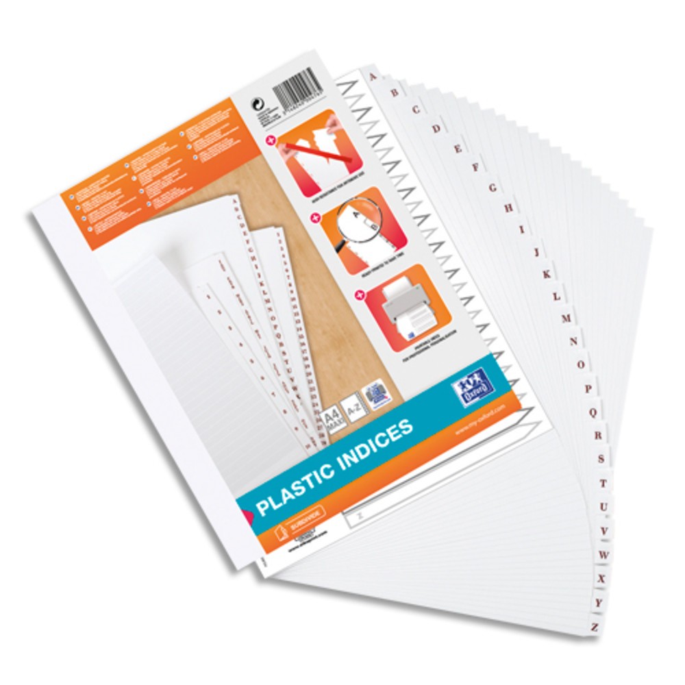 OXFORD Intercalaire alphabtique 26 positions en PVC 19/100e. Format A4+. Coloris Blanc