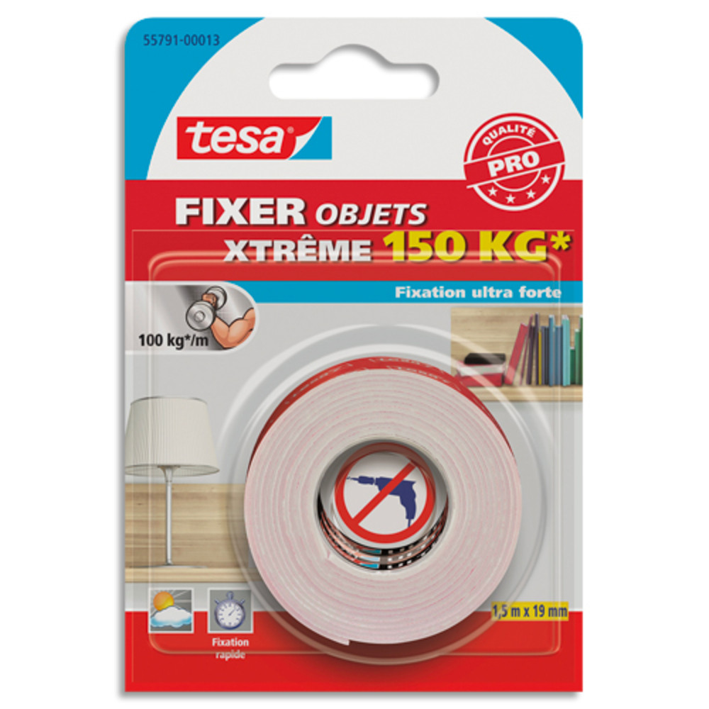 TESA Adhsif de fixation double-face Mounting Extrme 150kg. Dimensions 19 mm x 1.5 m